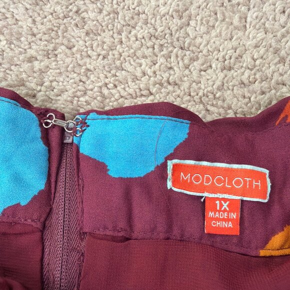 Modcloth Skirt Women 1X Maroon Polka Dot Swing Retro Rockabilly 1950s Pockets - Picture 3 of 9